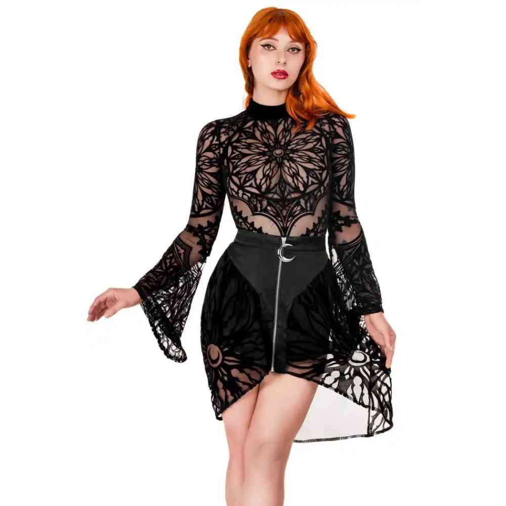 Restyle - Grand Rose Floaty Cathedral Rosette Mini skirt - Black